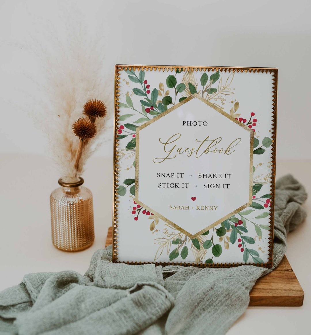 Winter Berry Wedding Photo Guestbook Sign Printable