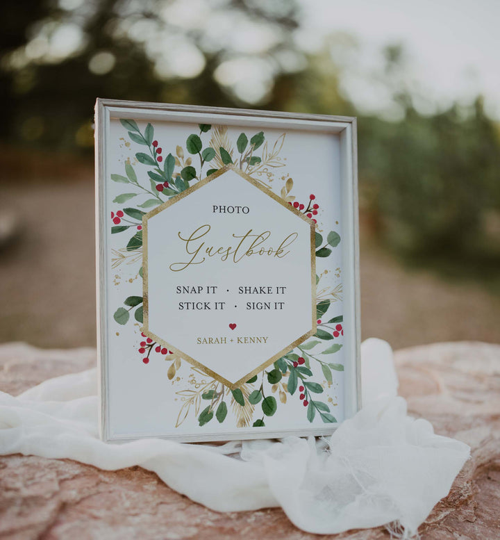 Winter Berry Wedding Photo Guestbook Sign Printable