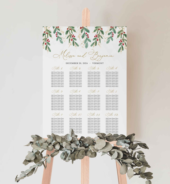 Winter Berry Wedding Seating Chart Sign Printable