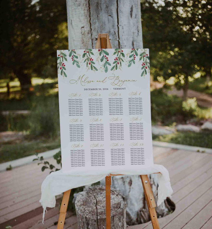 Winter Berry Wedding Seating Chart Sign Printable