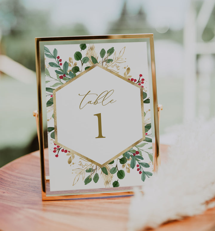 Winter Berry Wedding Table Number Printable