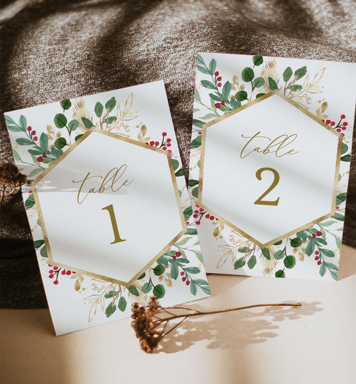 Winter Berry Wedding Table Number Printable