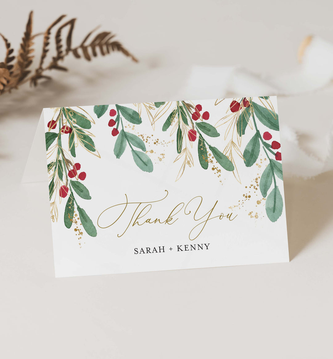 Winter Berry Wedding Thank You Card Printable
