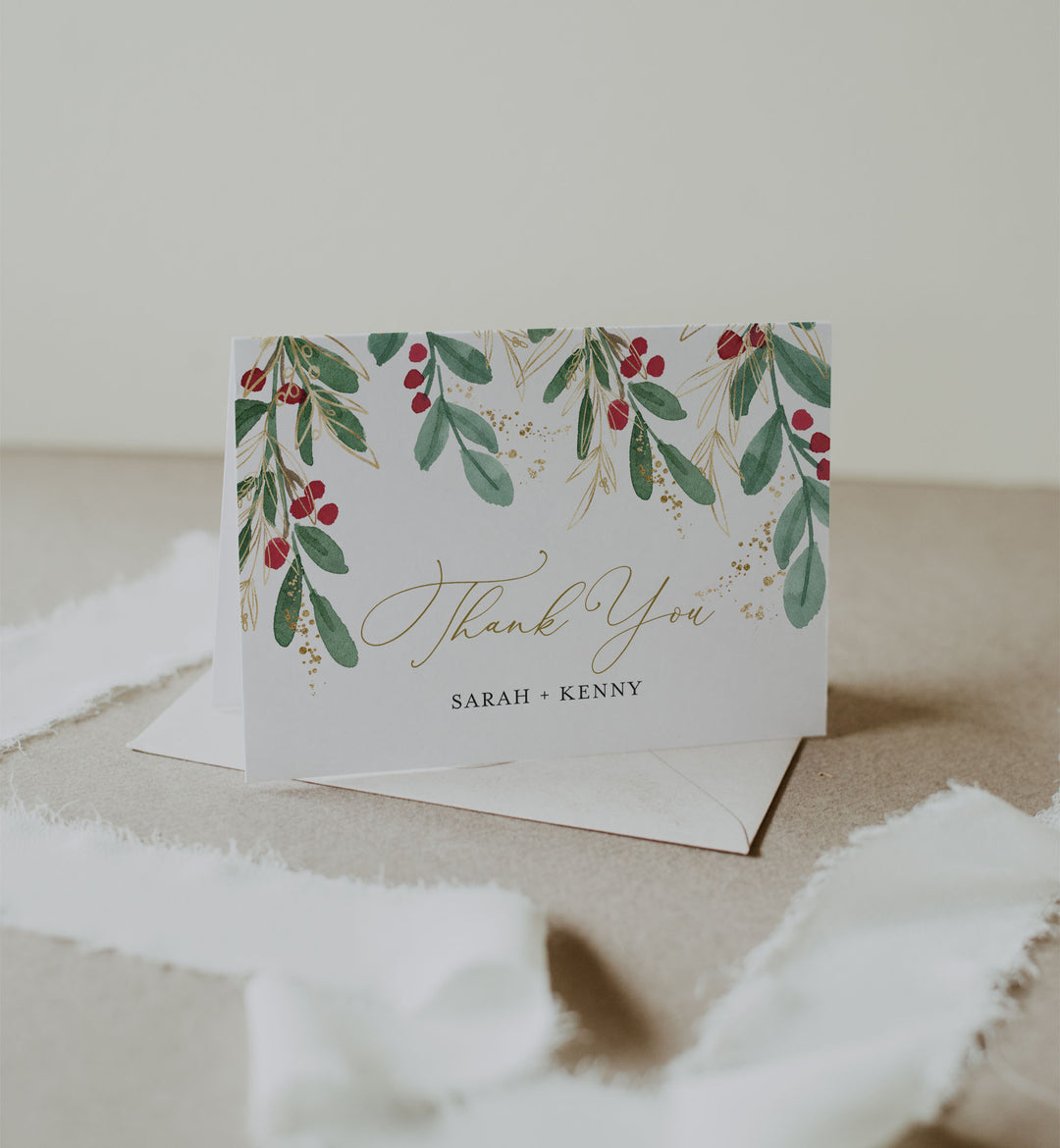 Winter Berry Wedding Thank You Card Printable