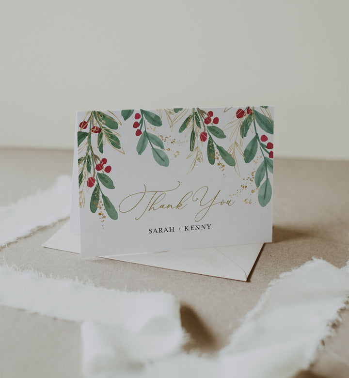 Winter Berry Wedding Thank You Card Printable