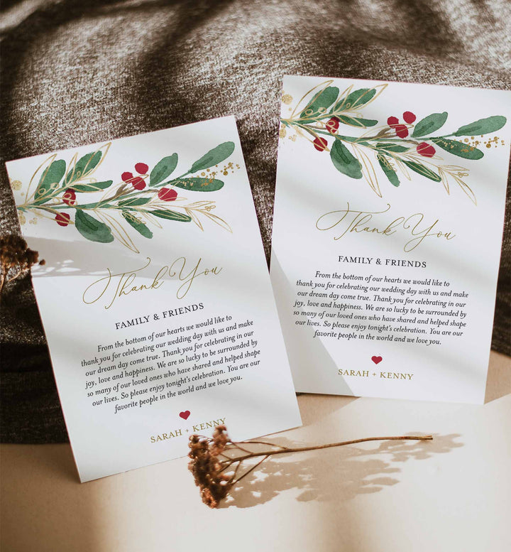 Winter Berry Wedding Thank You Note Printable