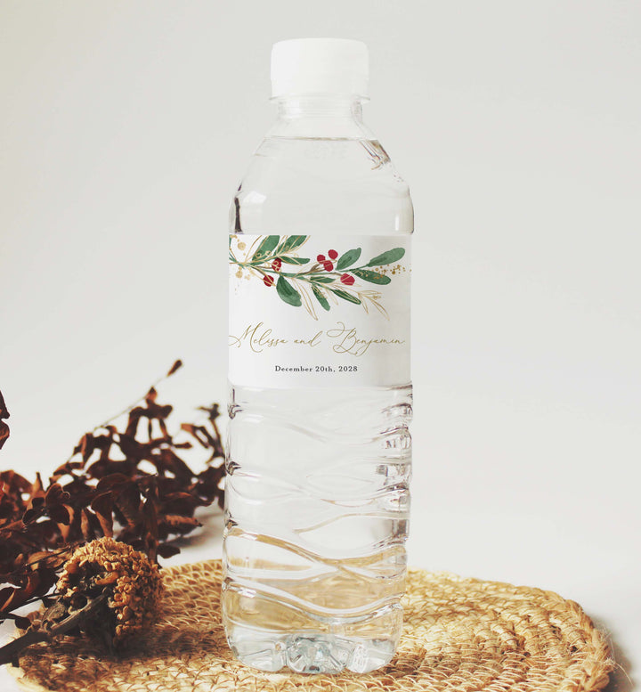 Winter Berry Wedding Water Bottle Label Printable