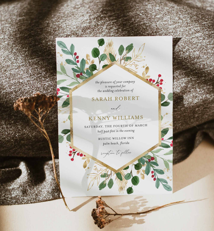 Winter Berry Wedding Invitation Printable