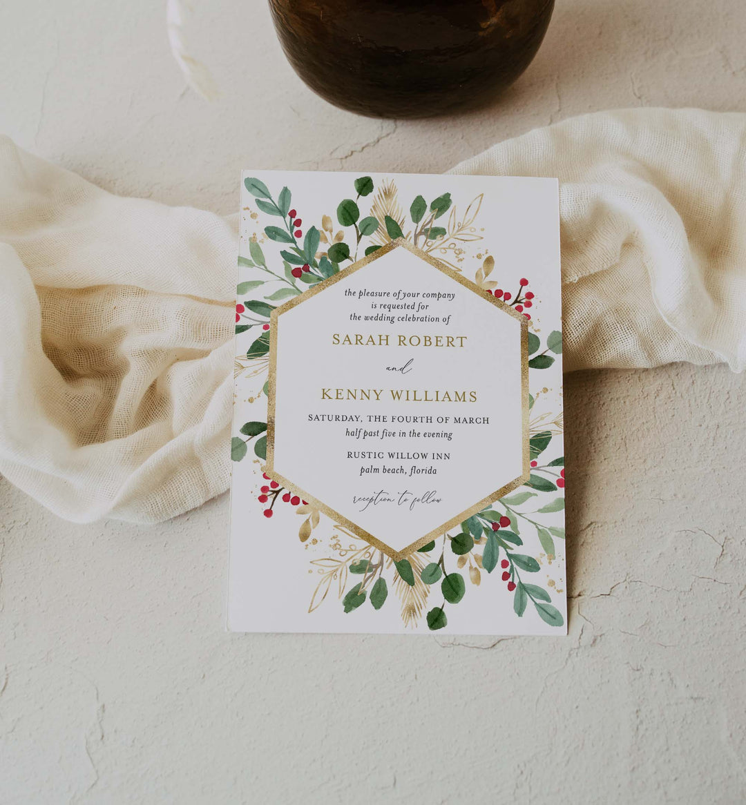 Winter Berry Wedding Invitation Printable