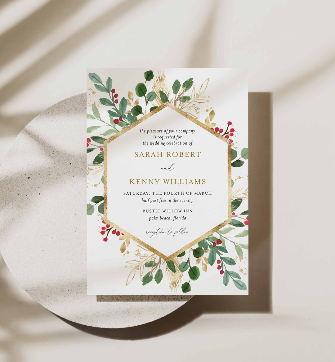Winter Berry Wedding Invitation Printable