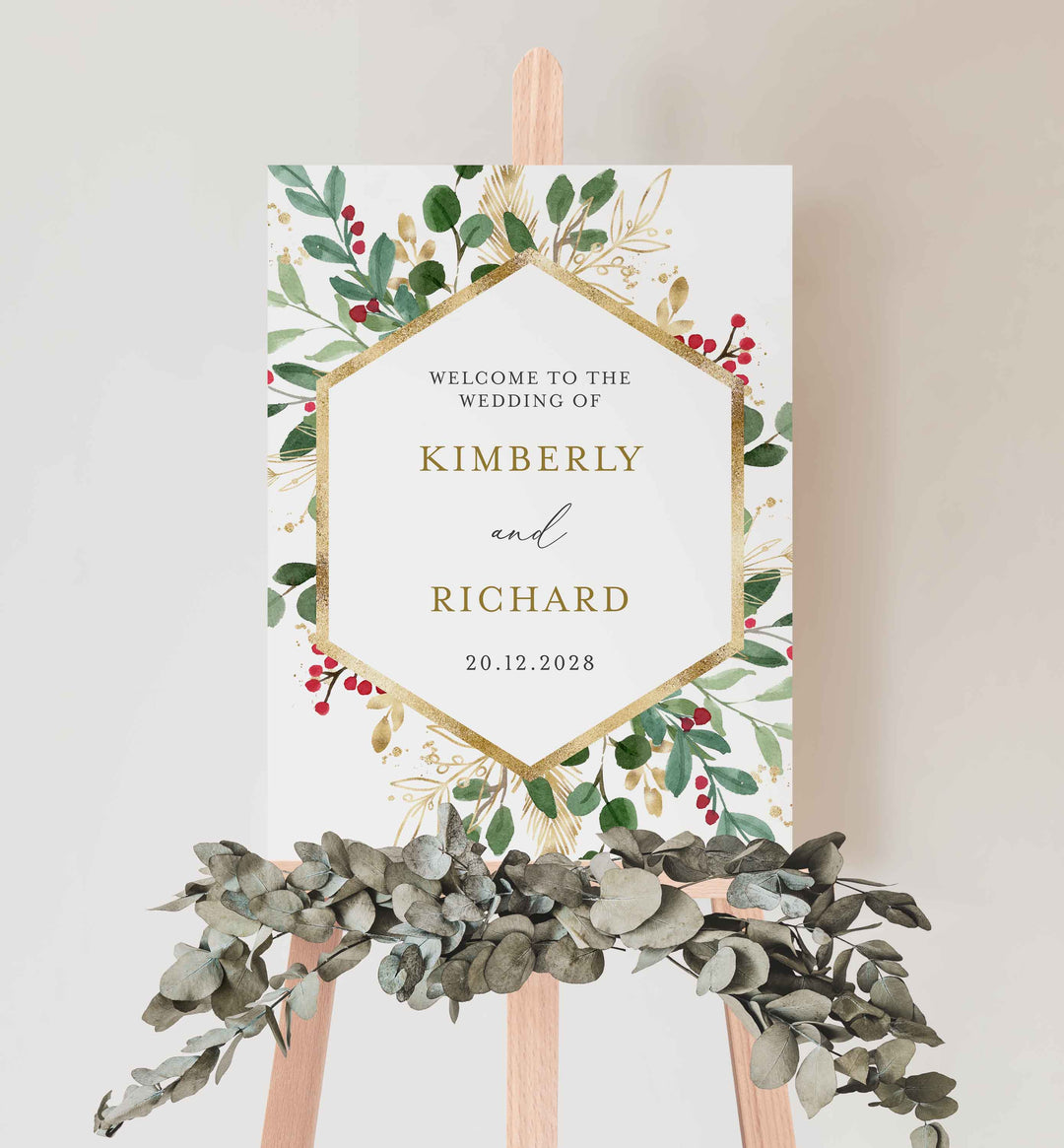Winter Berry Wedding Welcome Sign Printable