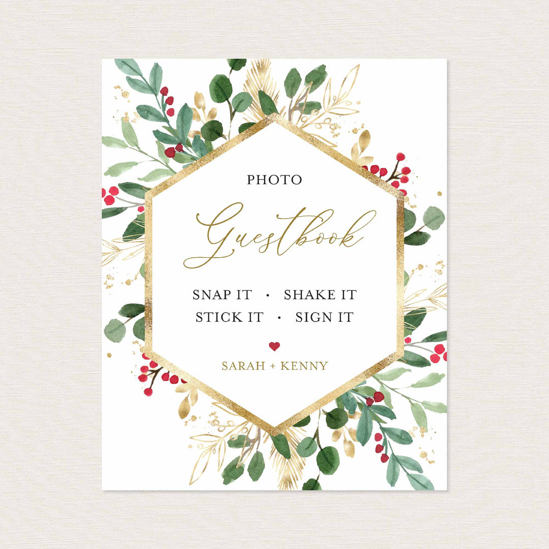 Winter Berry Wedding Photo Guestbook Sign Printable