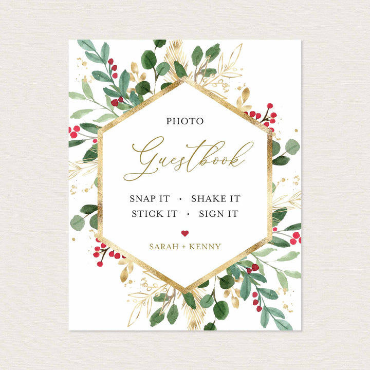 Winter Berry Wedding Photo Guestbook Sign Printable
