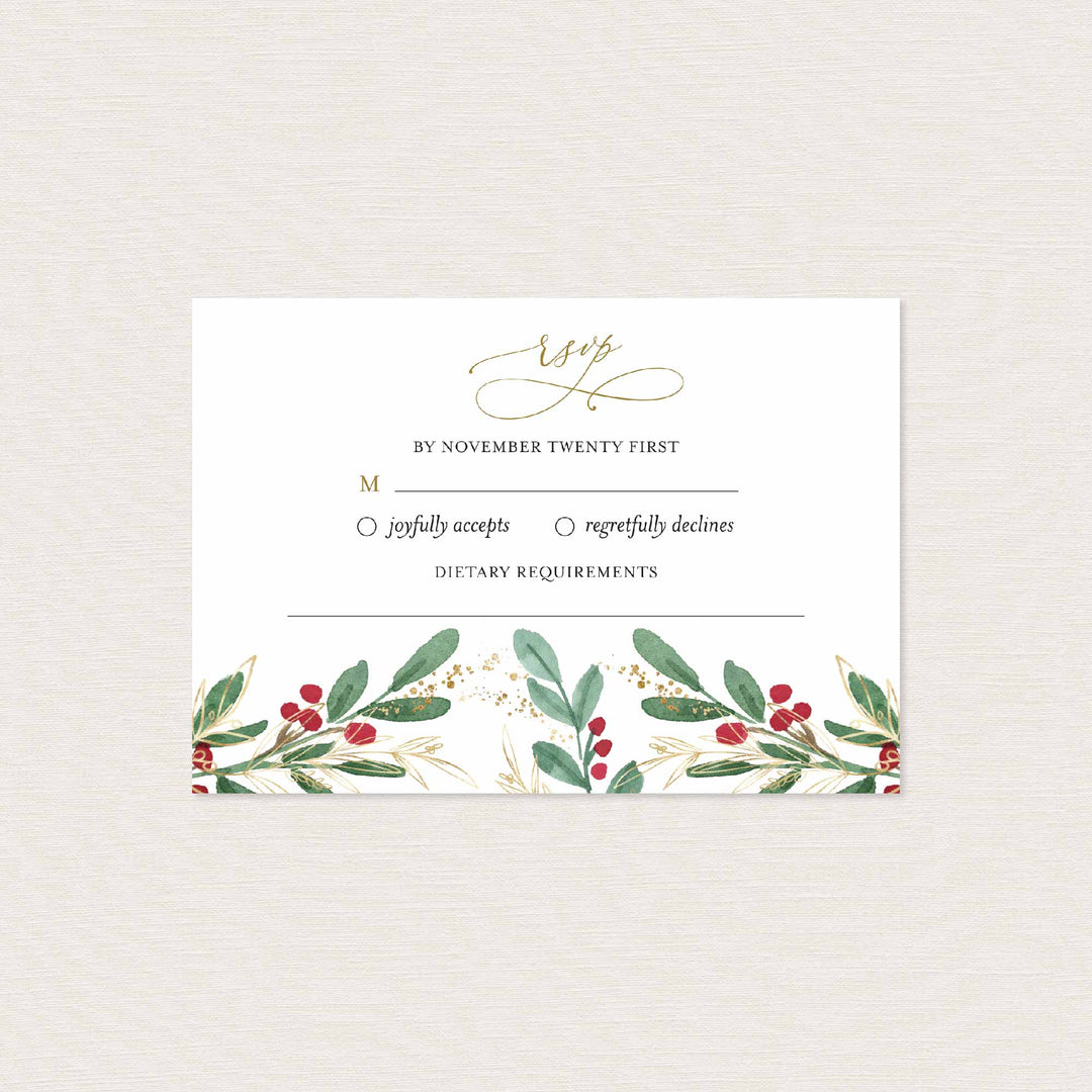 Winter Berry Wedding RSVP Card Printable