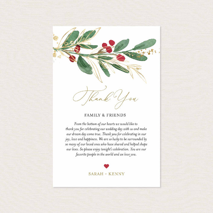 Winter Berry Wedding Thank You Note Printable