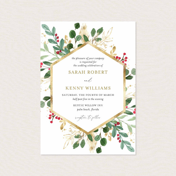 Winter Berry Wedding Invitation Printable