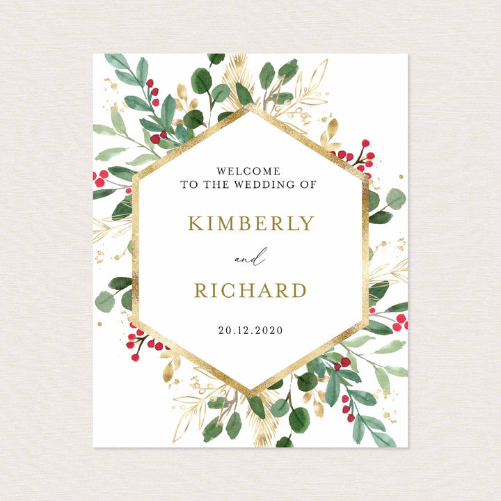 Winter Berry Wedding Welcome Sign Printable