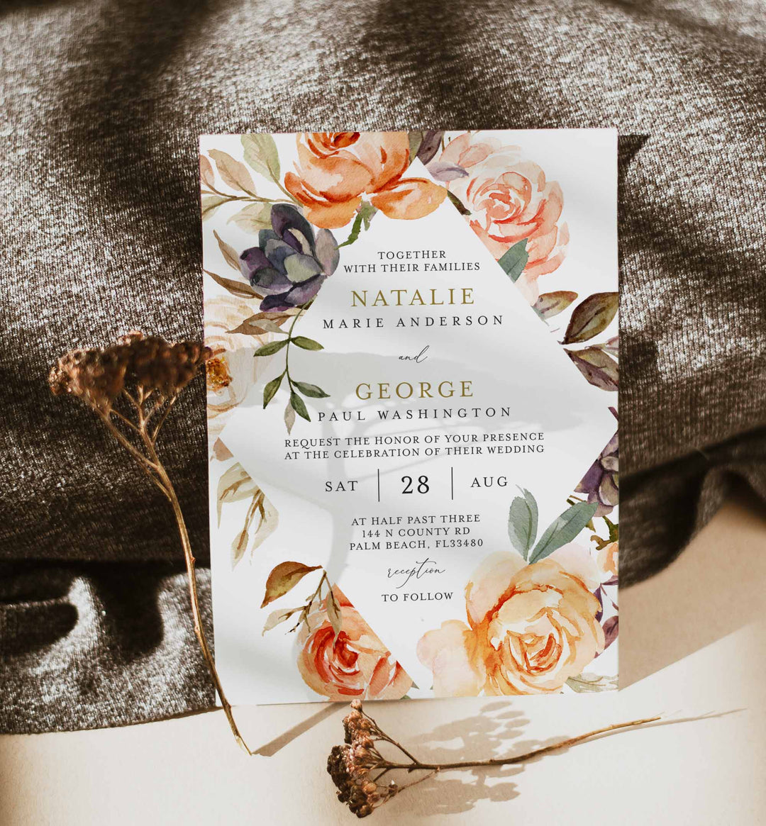 Autumn Garden Wedding Invitation Printable