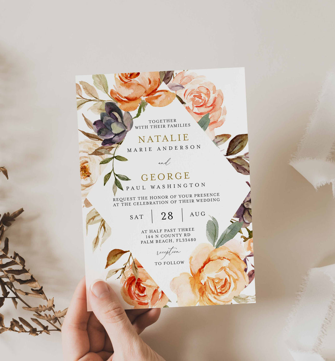 Autumn Garden Wedding Invitation Printable