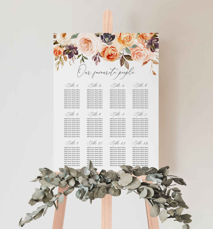Autumn Garden Wedding Seating Chart Sign Printable