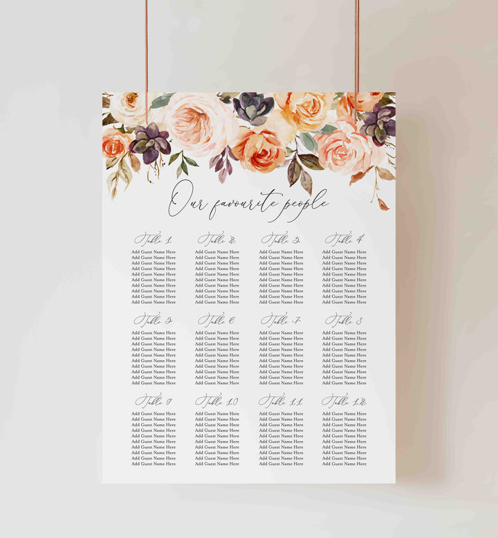 Autumn Garden Wedding Seating Chart Sign Printable