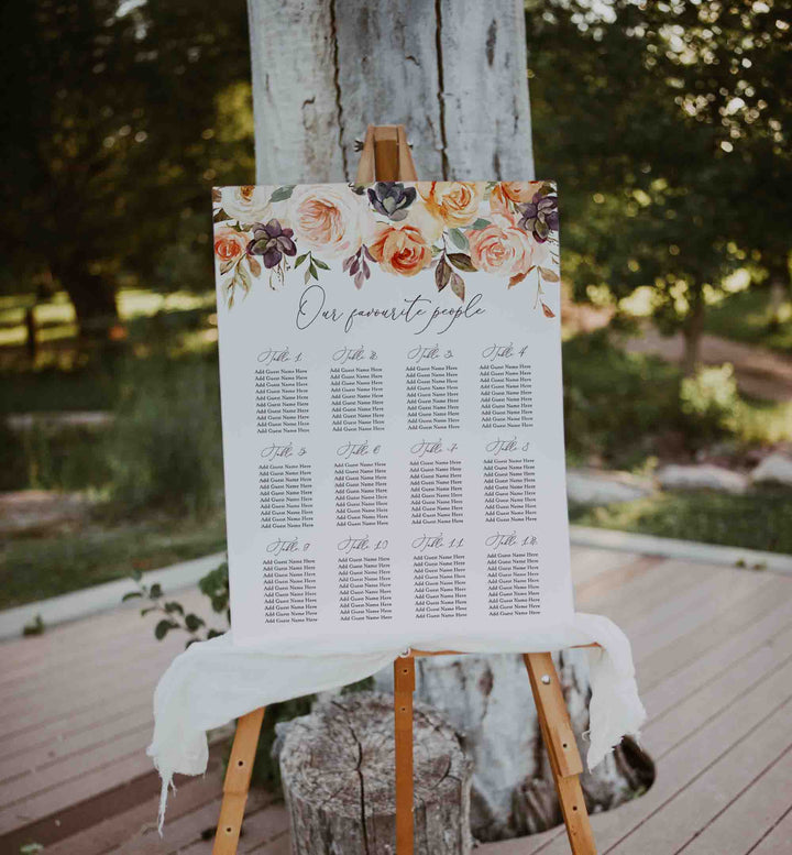 Autumn Garden Wedding Seating Chart Sign Printable