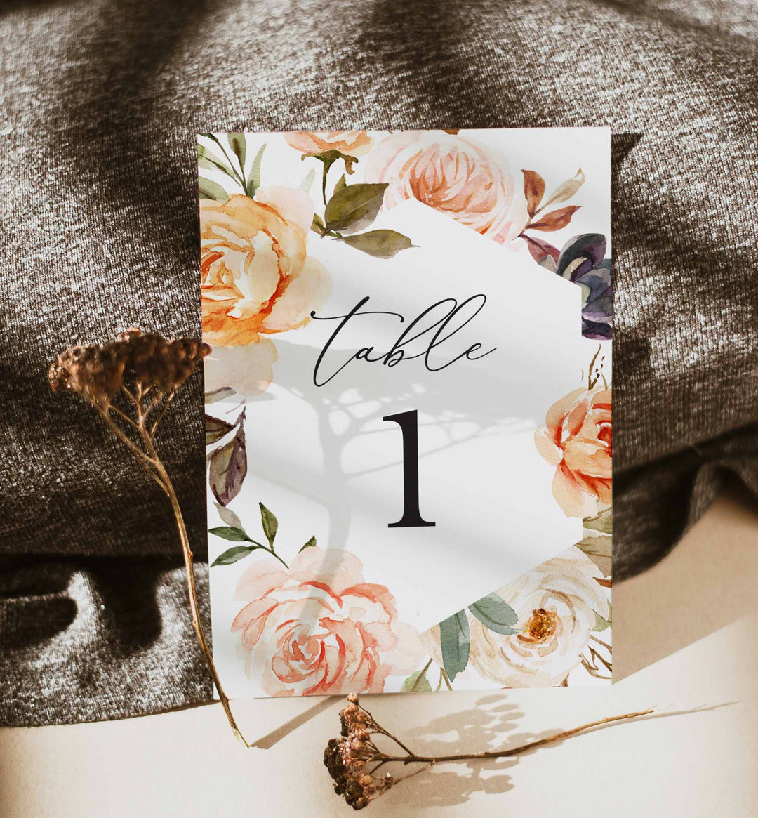 Autumn Garden Wedding Table Number Printable
