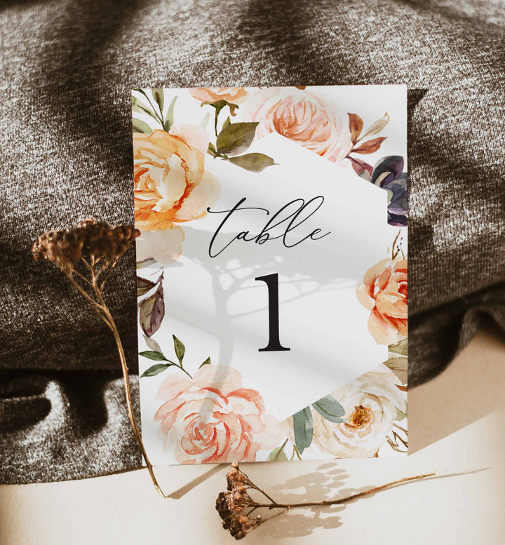 Autumn Garden Wedding Table Number Printable