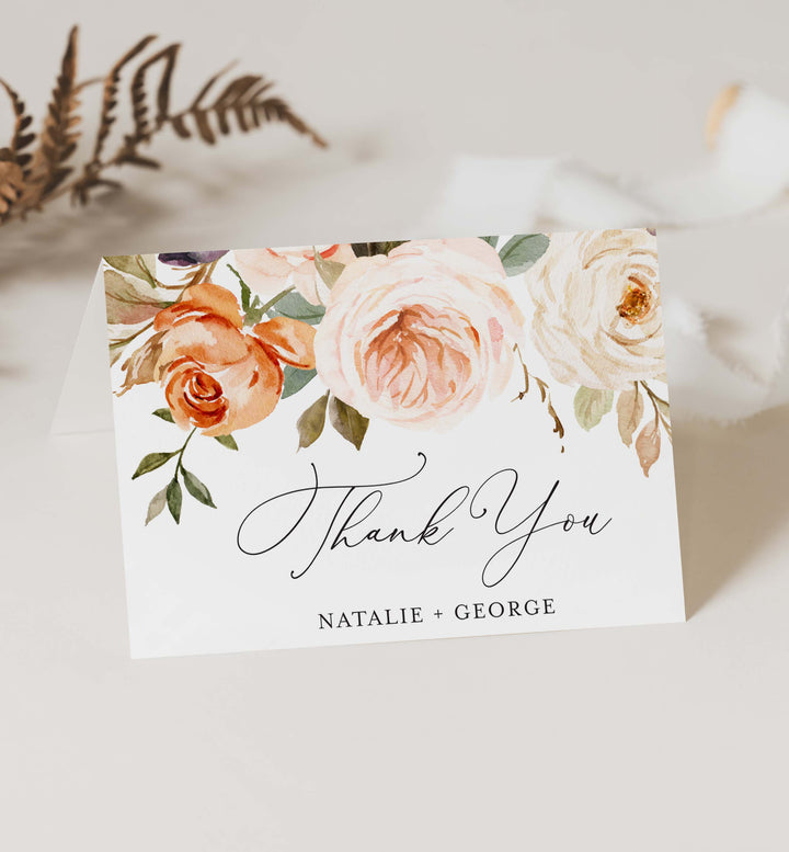 Autumn Garden Wedding Thank You Card Printable