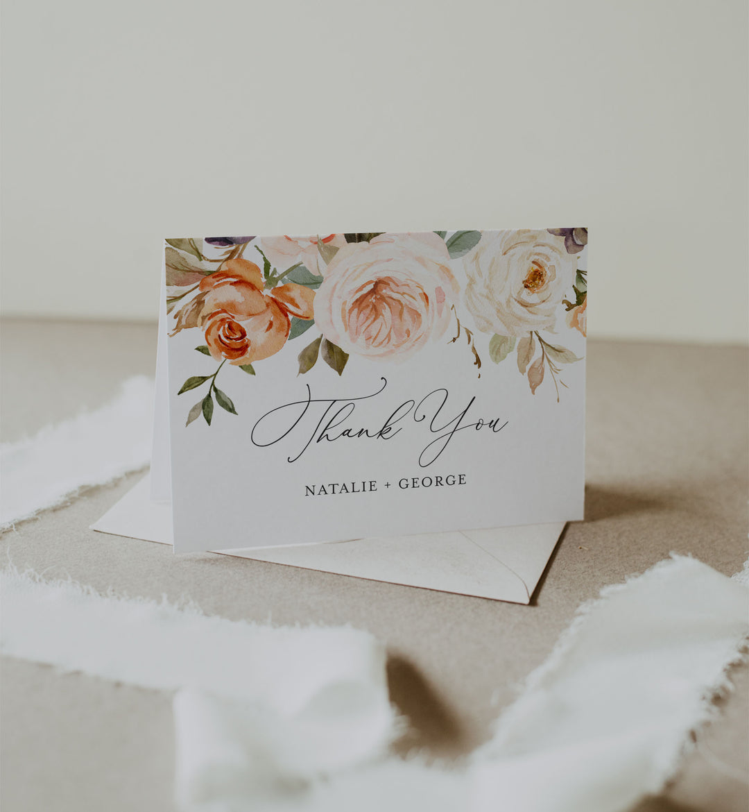 Autumn Garden Wedding Thank You Card Printable