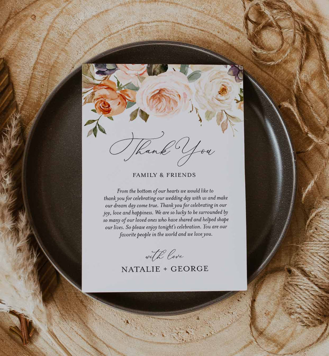 Autumn Garden Wedding Thank You Note Printable