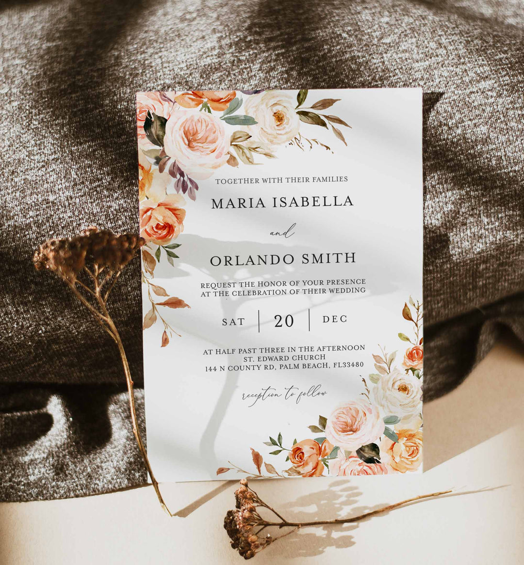 Autumn Garden Wedding Invitation Printable
