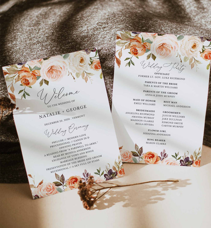 Autumn Garden Fan Wedding Program Printable