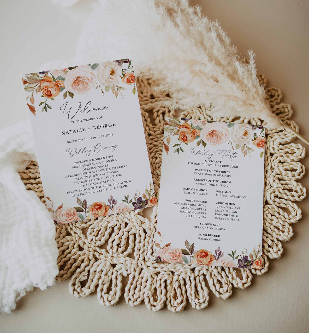 Autumn Garden Fan Wedding Program Printable