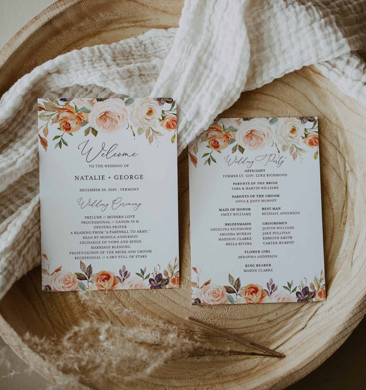 Autumn Garden Fan Wedding Program Printable