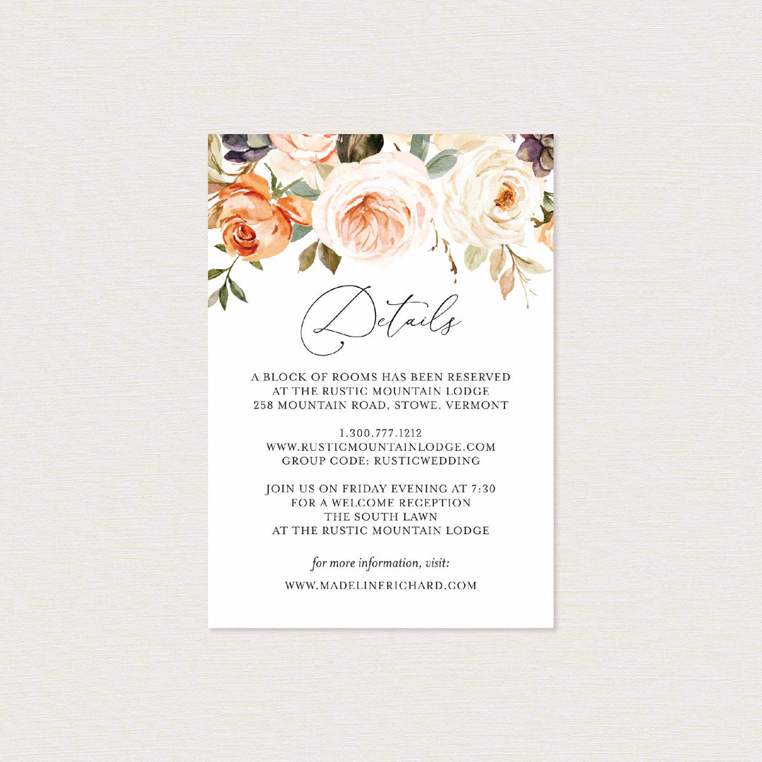 Autumn Garden Wedding Details Card Printable