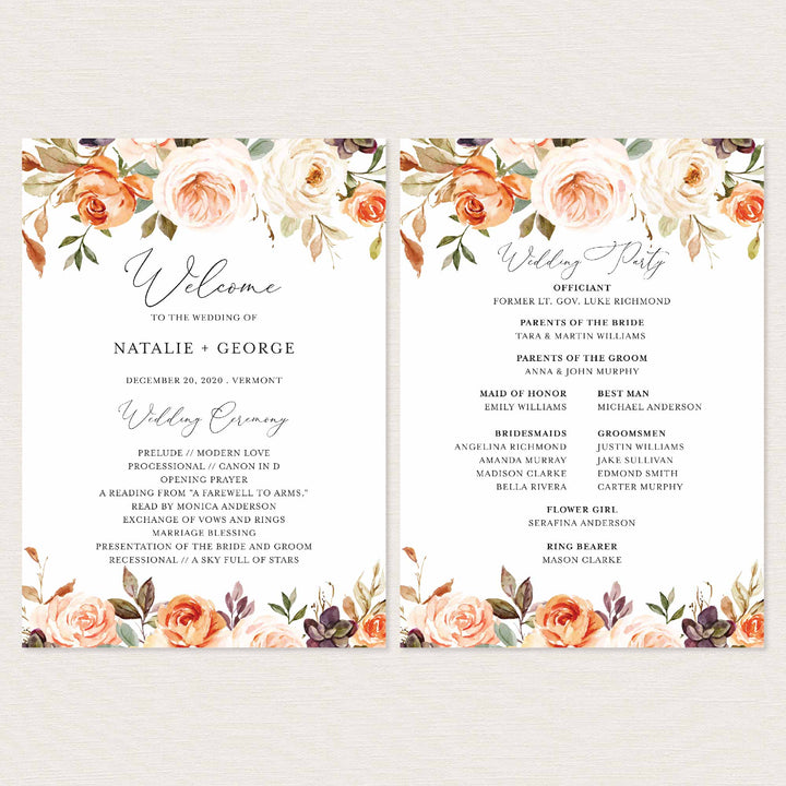 Autumn Garden Fan Wedding Program Printable