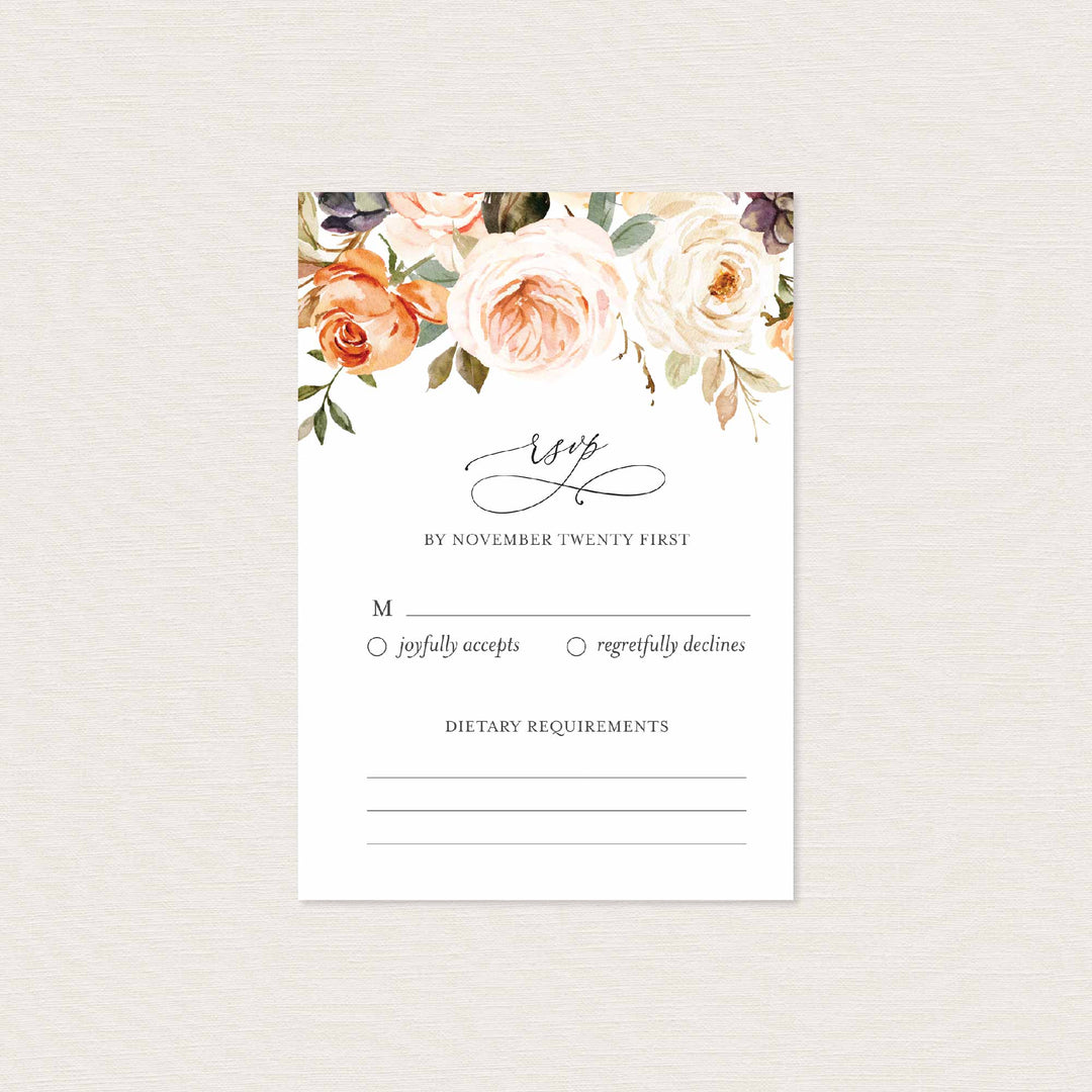 Autumn Garden Wedding RSVP Card Printable