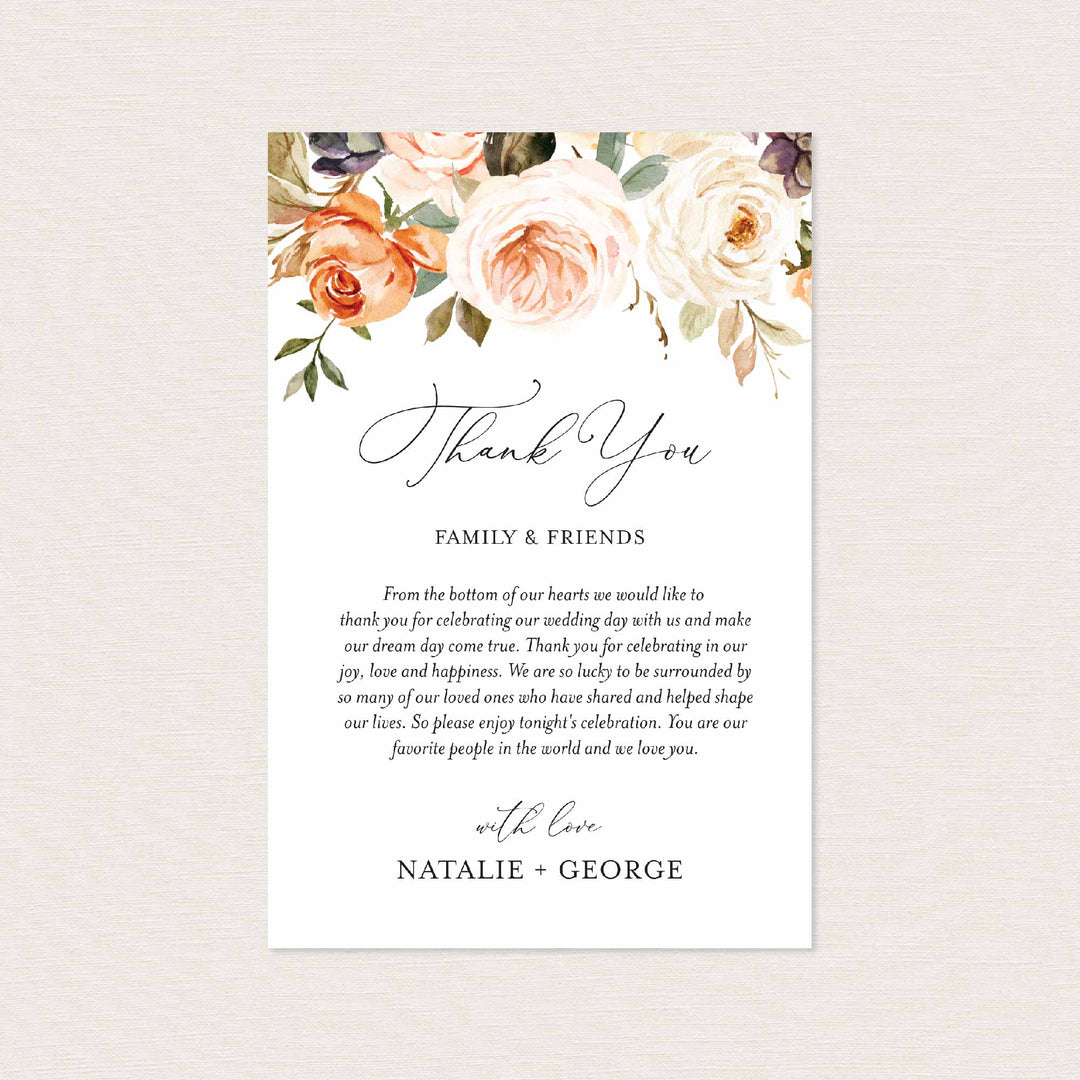 Autumn Garden Wedding Thank You Note Printable