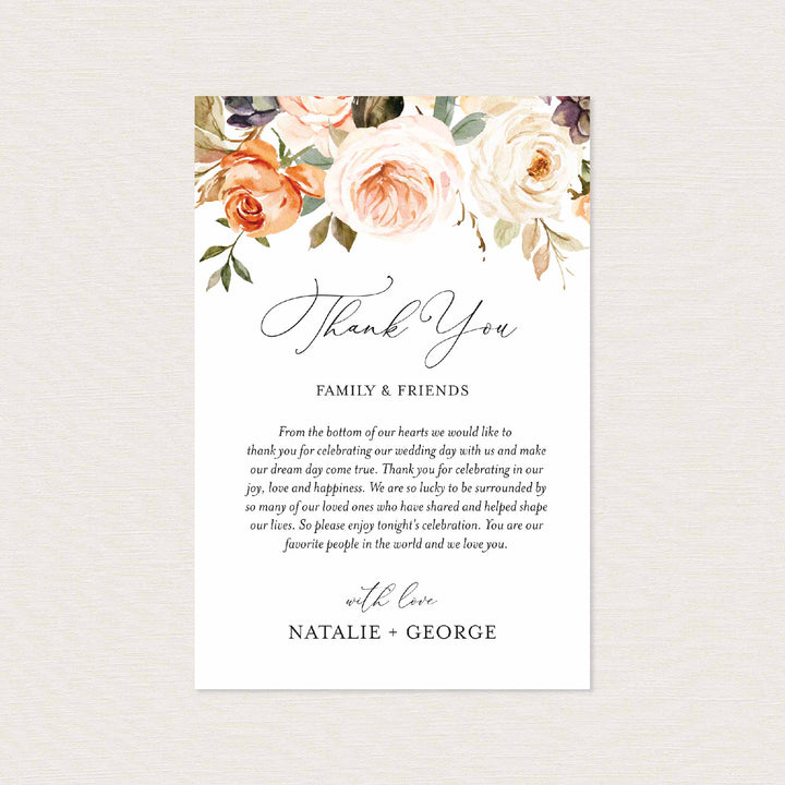 Autumn Garden Wedding Thank You Note Printable