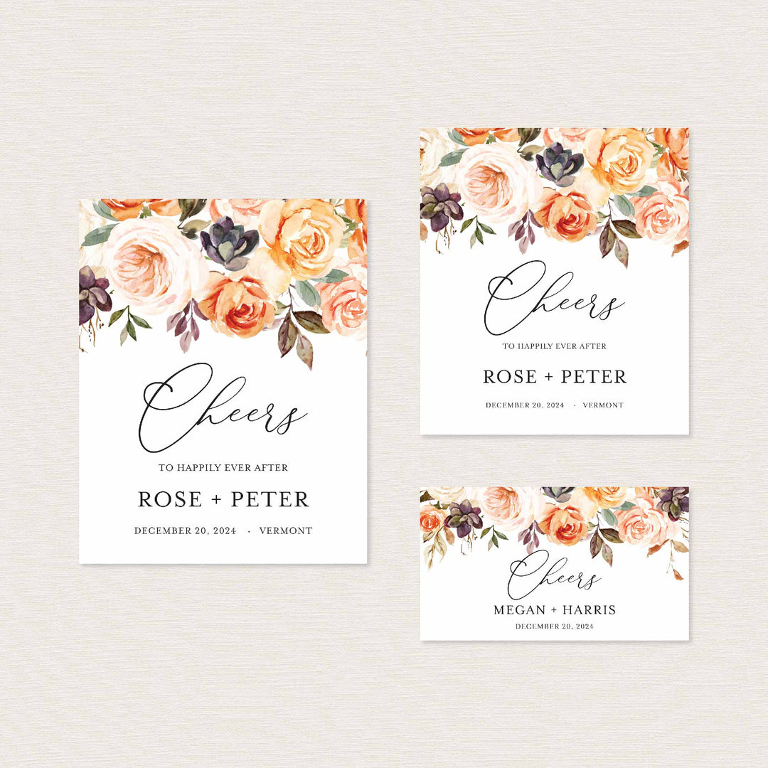 Autumn Garden Wedding Wine and Champagne Label Printable