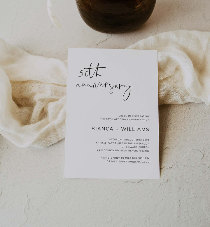 Modern Minimal Wedding Anniversary Invitation Printable