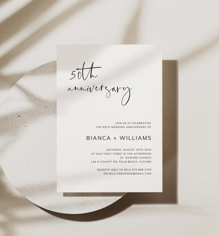 Modern Minimal Wedding Anniversary Invitation Printable