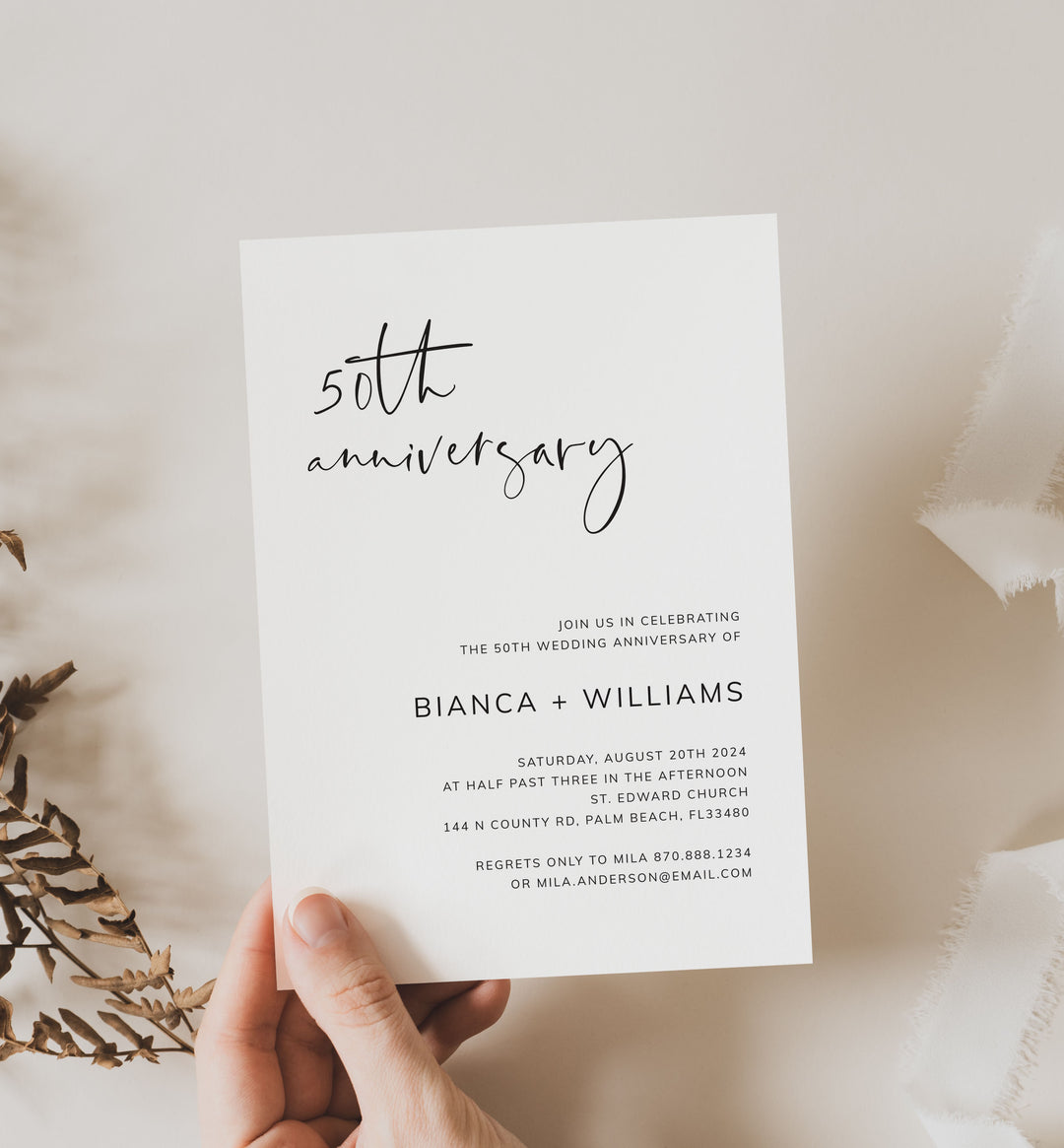 Modern Minimal Wedding Anniversary Invitation Printable