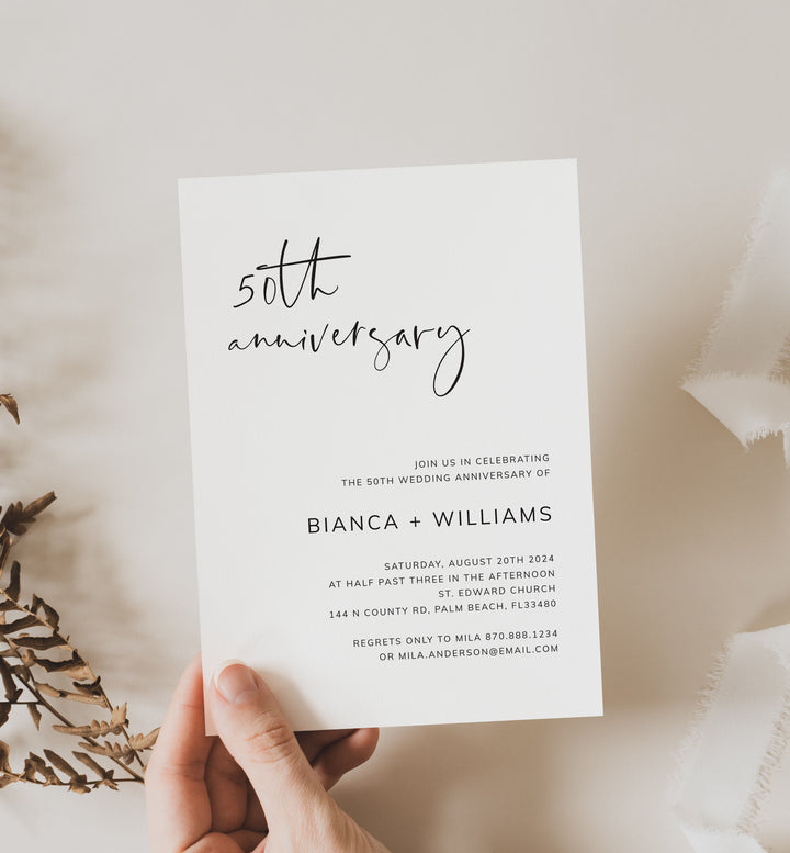 Modern Minimal Wedding Anniversary Invitation Printable