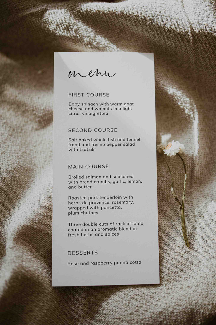 Modern Minimal Wedding Menu Card Printable