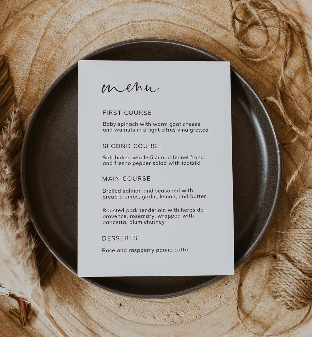 Modern Minimal Wedding Menu Card Printable