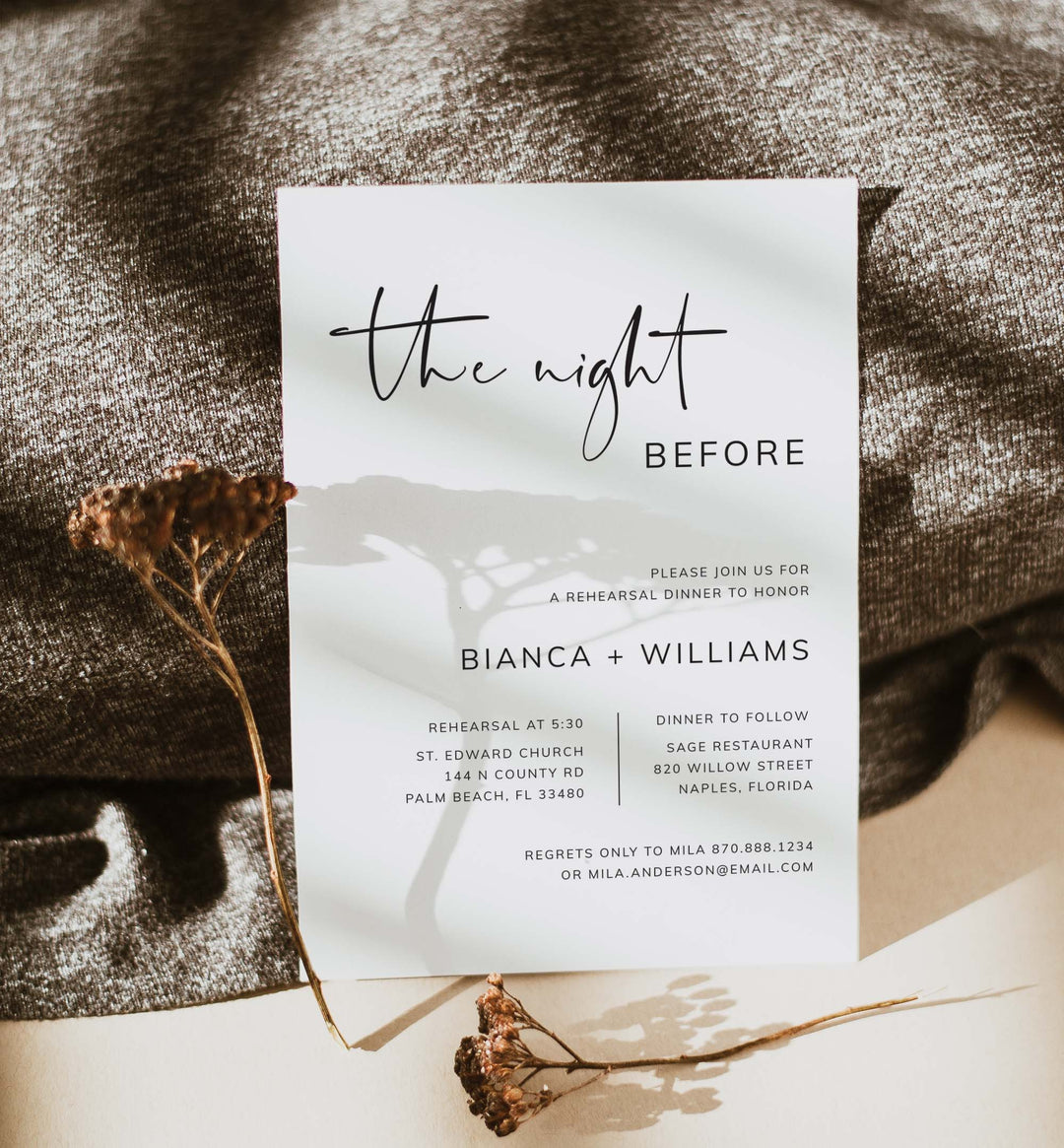 Modern Minimal Wedding Rehearsal Dinner Invitation Printable