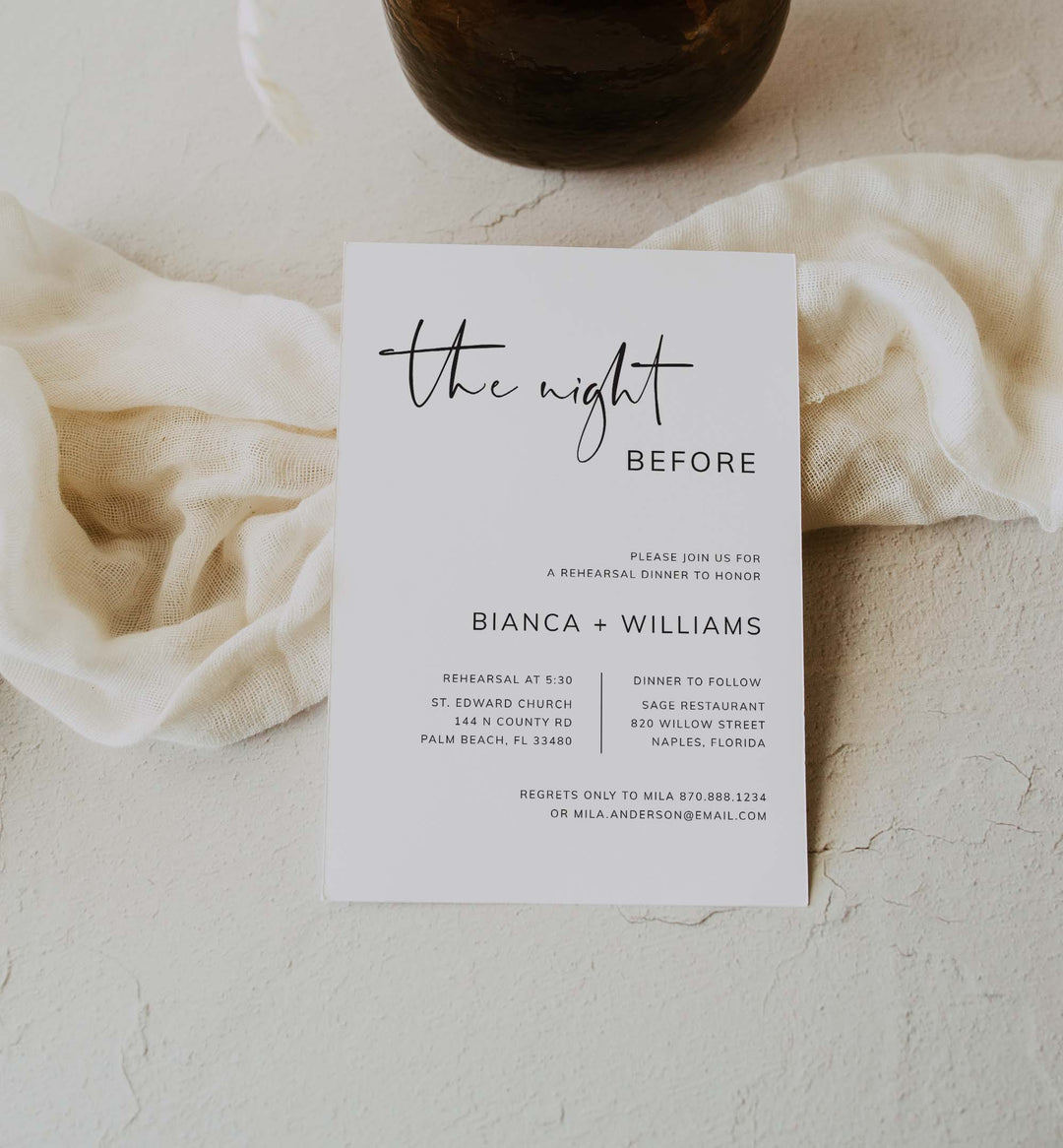 Modern Minimal Wedding Rehearsal Dinner Invitation Printable