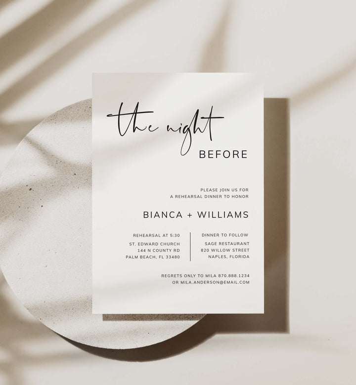 Modern Minimal Wedding Rehearsal Dinner Invitation Printable
